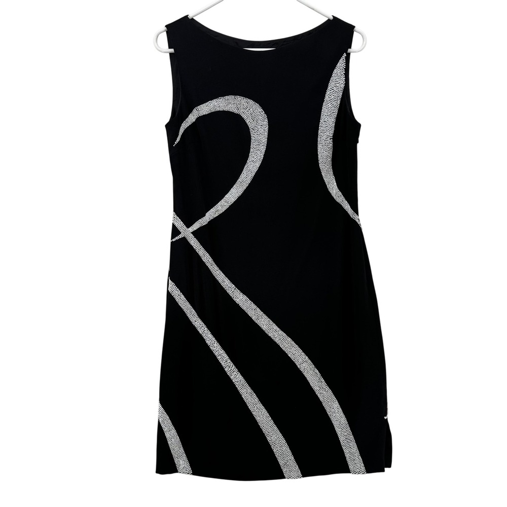 Halston Dress Womens 8 Black White Sleeveless Beaded Sheath‎ Cocktail HD40558